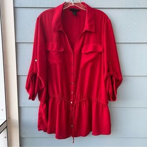 Lane Bryant Vibrant Red Button-Down Shirt